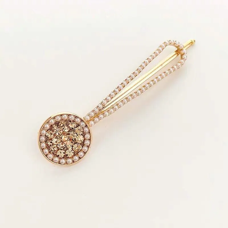 Girls Princess Design Cheap Full Diamond Rhinestone Metal Hair Clips Round Crystal Pearl Gold Bobby Pins