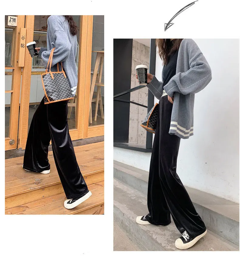 Autumn Winter New Casual Straight Pants Women Female Loose High Waist Gold Velvet Wide Leg Pants Casual Trousers