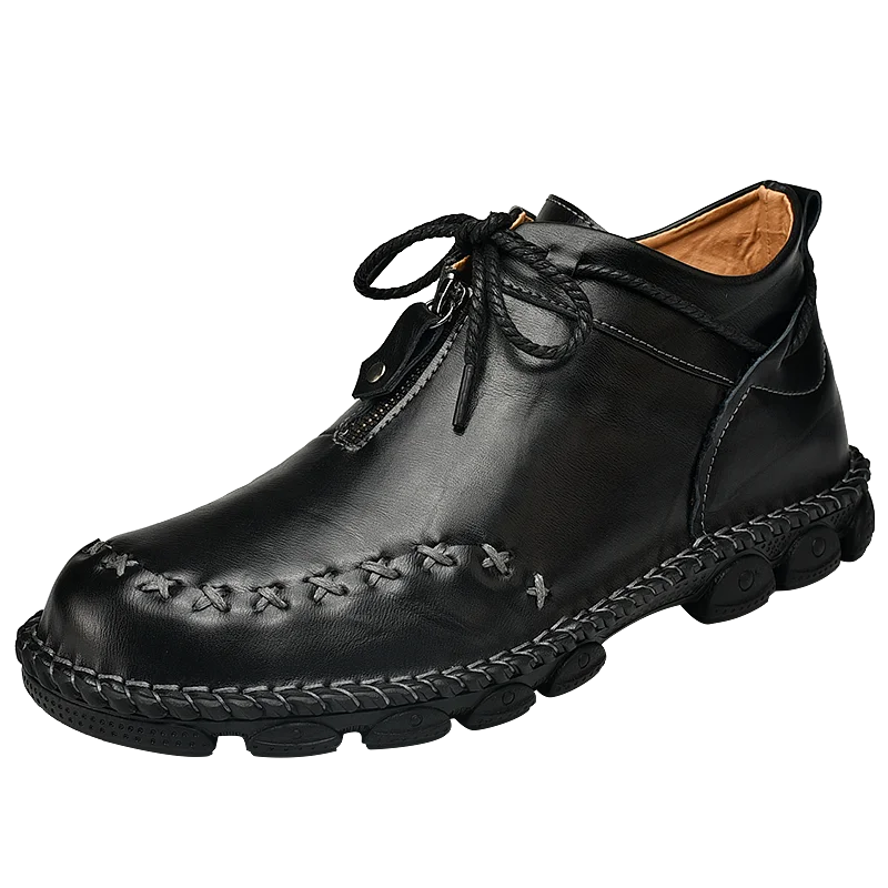 black shoes KATESEN/Мужская обувь; модная обувь из натуральной кожи с высоким верхом; мужская обувь ручной работы; мужские повседневные лоферы; обувь на плоской подошве со шнуровкой в стиле ретро - Цвет: black shoes