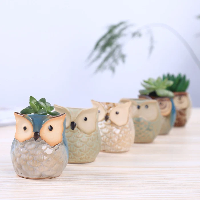 6Pcs/Set Ceramic Owl Pot Succulent Plant Cactus Flower Pot Container Planter Bonsai Pots THIN889