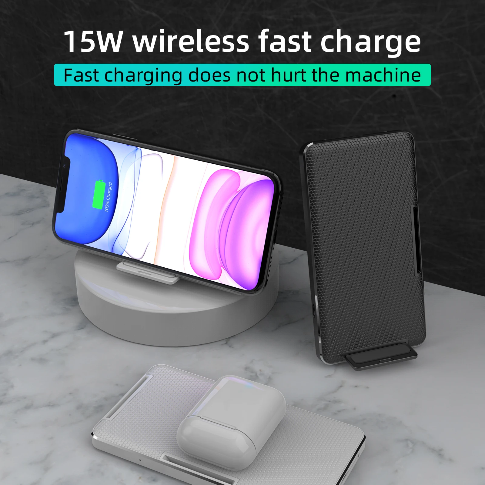 

3 in 1 multi-function wireless charging stand for Iphone 11/11pro 15W folding mobile phone holder earphone charging