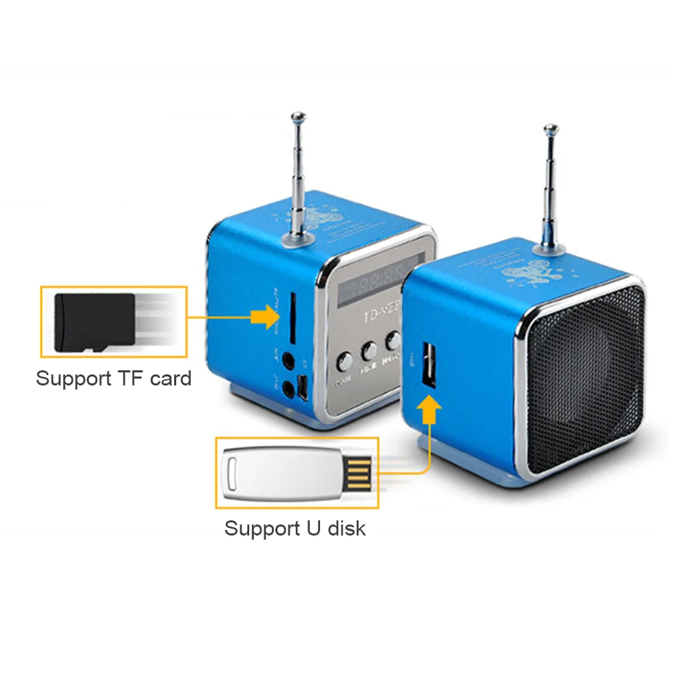 Портативный аудио-динамики с Bluetooth микро FM мини ресивер FM-цифровое радио TDV26 музыкальный приемник с ЖК дисплеем с выходом USB MP4 с Динамик MP3