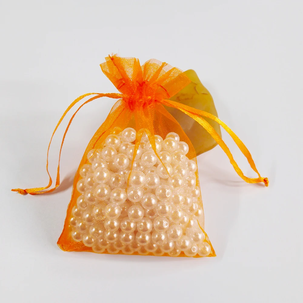 Orange 500 шт. мешочек для ювелирных изделий на шнурке, 5x7 7x9 9x12 10x15 см, сумки из органзы, Свадебная Упаковка, подарочный пакет, вечерние сумки для украшений - Цвет: Orange