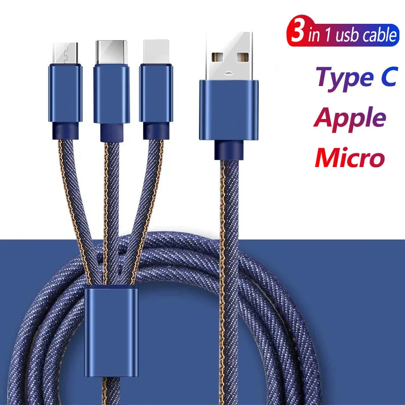 Usb-кабель 3 в 1 для Apple IOS Xiaomi Redmi Note 10 Samsung S21 Huawei OPPO быстрое зарядное устройство