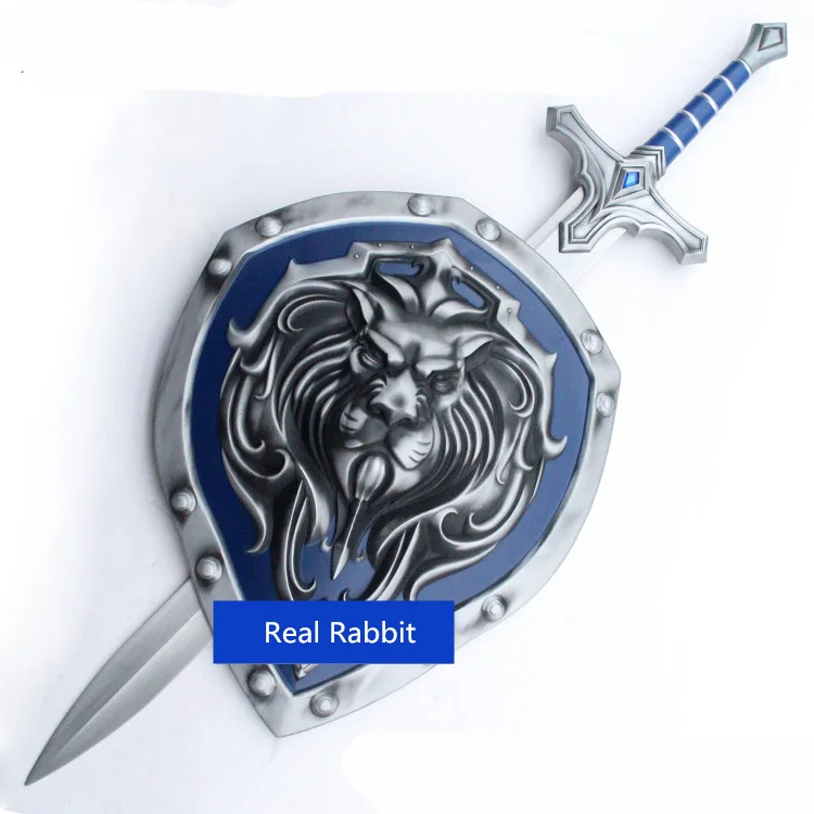 

[Funny] Metal made 1:1 Scale 108cm WOW Stormwind soldier weapons Lion Shield and sword model adult cosplay toy collection gift