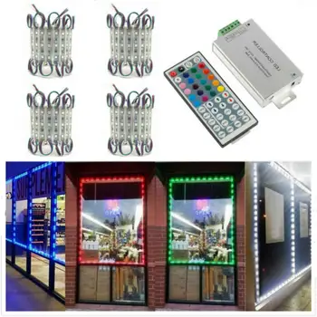 

RGB Storefront Lights, 4Pack/80Pcs/240LED Waterproof Window Lights for Letter Sign Advertising Signs LED Light Module with 44key