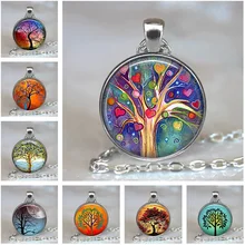 Vintage Tree of Life Necklace Photo Glass Cabochon Pendant Steampunk Jewelry Silver Color Chain Necklace Women Christmas Gift