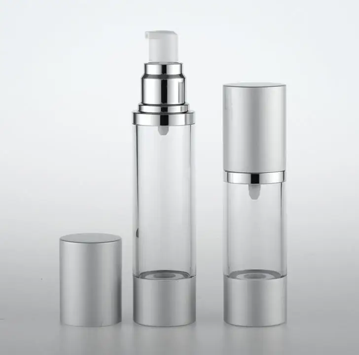 휴대용 에어리스 펌프 디스펜서 병 15ml 30ml 50ml 실버 골드 고급 리필 병, 여행용 로션 SN376