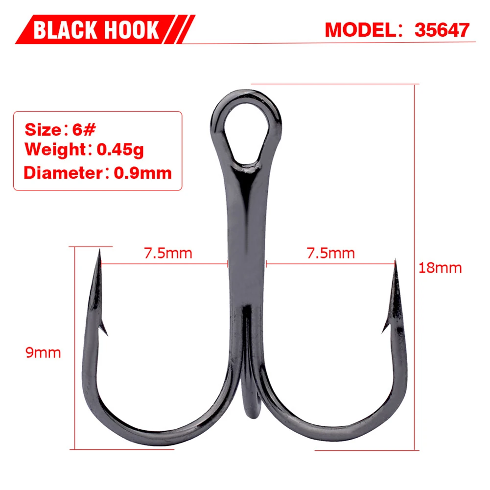 50pcs/Pack Stainless Steel Fishing Treble Hook Black Sharp Triple Hooks Exquisite Workmanship And Long Service Life ► Photo 3/6