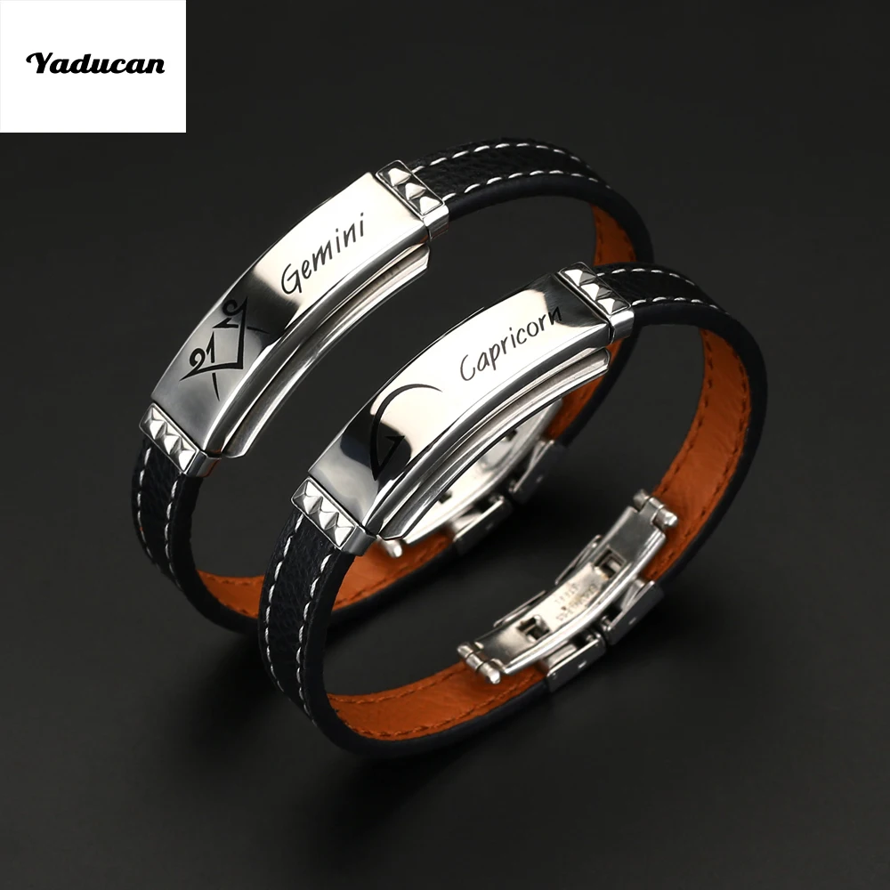 12-Constellations Bracelet Zodiac-Signs Fashion Jewelry Stainless-Steel Yaducan Black