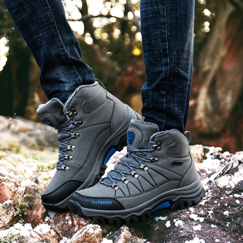 Men Winter Boots High Quality Suede Leather Men Boots Fur Plush Warm Snow Boots Winter Shoes For Men Outdoor Boots Work Shoes