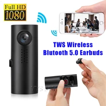 1080P FHD Mini Car DVR Camera Vehicle Dashcam Camcorder Digital Video Driving Recorder Wireless Earphones TWS Earbuds Bluetooth