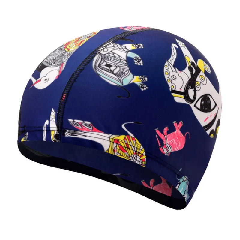 New 2020 Elastic Waterproof PU Fabric Protect Ears Long Hair Sports Swim Pool Hat Swimming Cap size for Men & Women Adults