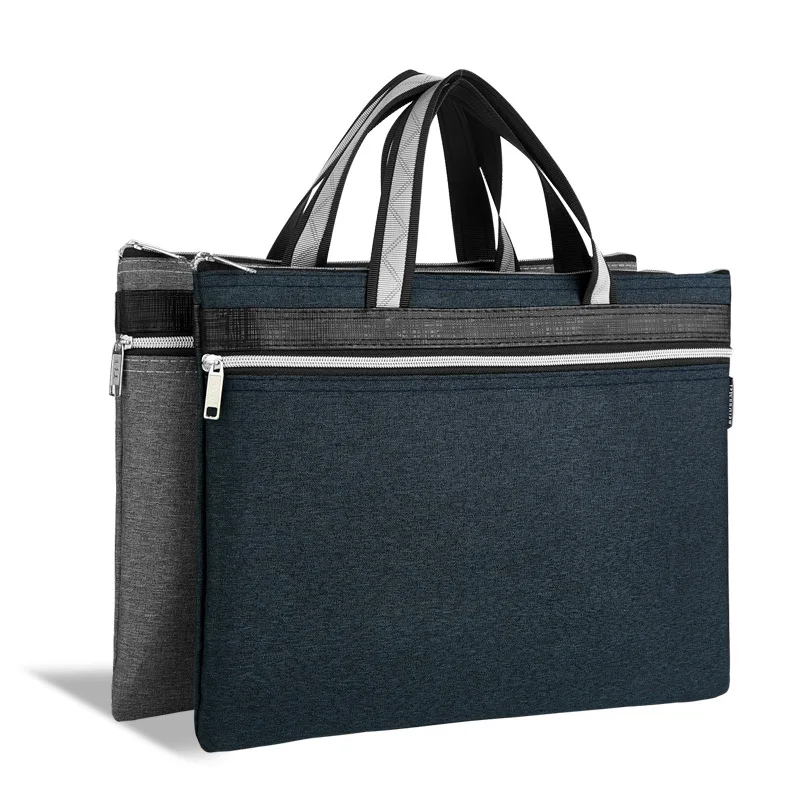 

New Style Large-Volume Zip Oxford Cloth Waterproof Simple File Holder Double Layer Hand ban gong bao Customizable Logo