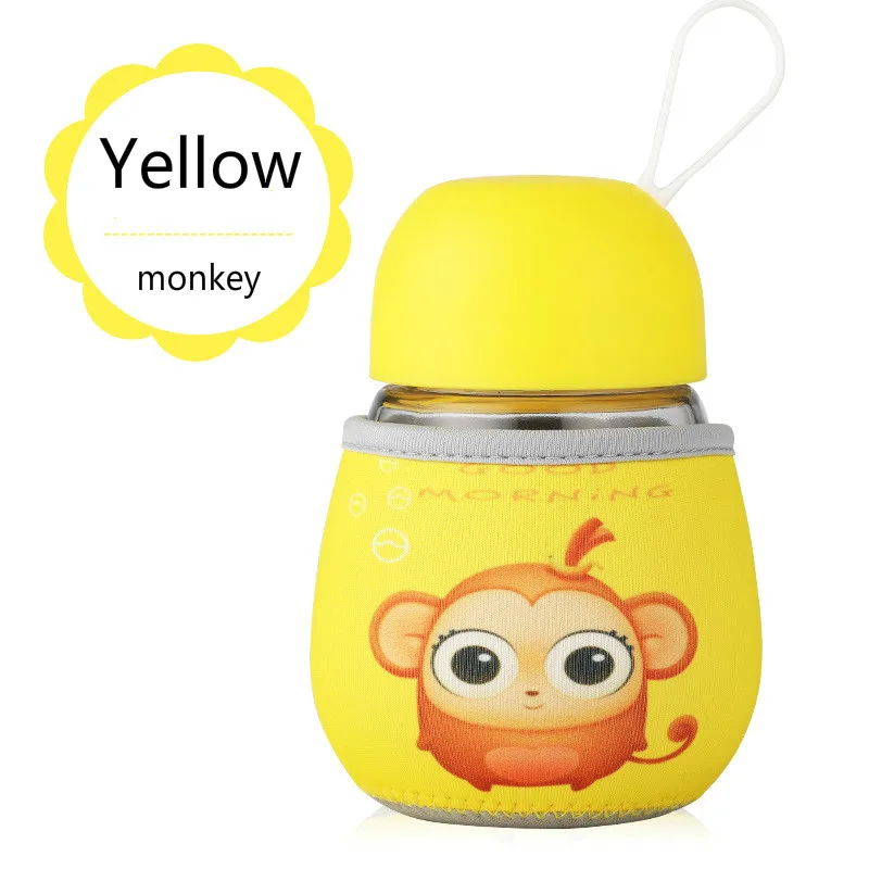 Yellow Monkey Практичная фляжка 300 мл мультяшная стеклянная бутылка для детей чайник Студенческая чашка кружка портативная чашка для кормления Детские сервиз для напитков - Цвет: Yellow Monkey