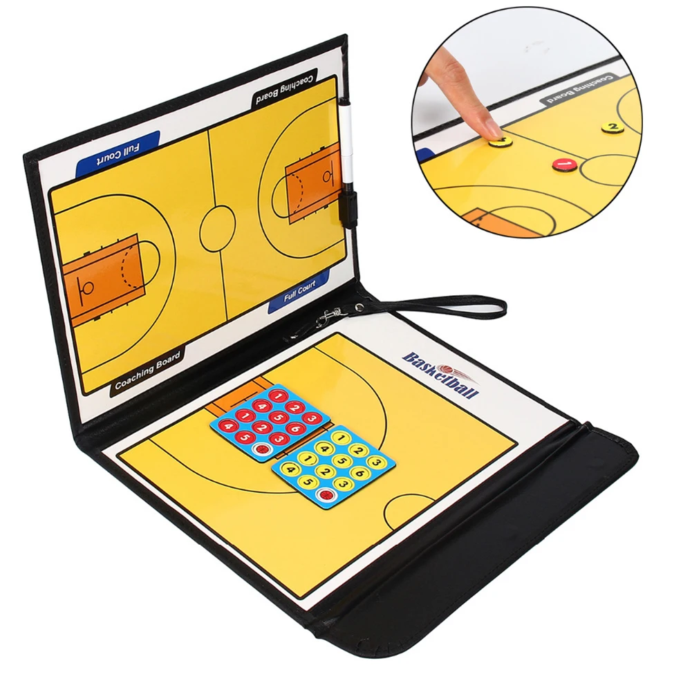 Portable Leather Magnetic Foldable Basketball Tactical Board Training Coaching Kit 24 Magnets for Tactic Drawing Noting