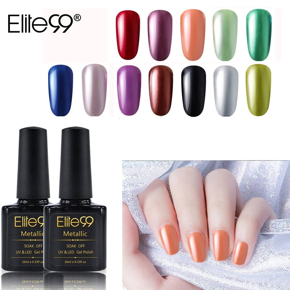 

Elite99 Metallic Color Nail Gel Polish Varnish Lacquer Semi permanent Nail Art Varnish Metallic Top Base Coat Nail Manicure 10ML
