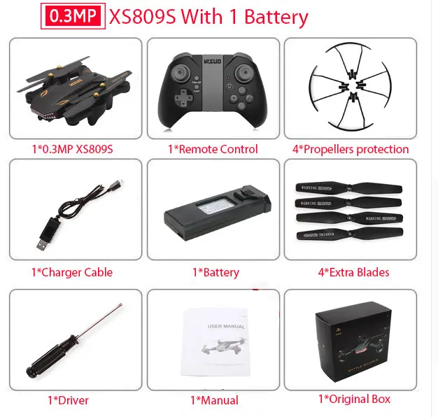 0.3mp 1B colorbox Visuo Xs809s Wifi Fpv широкоугольная камера складной Радиоуправляемый Дрон Квадрокоптер битвы акулы Vs Visuo Xs809hw Sx812 Sg106 906 M69 M70 - Цвет: 0.3mp 1B colorbox