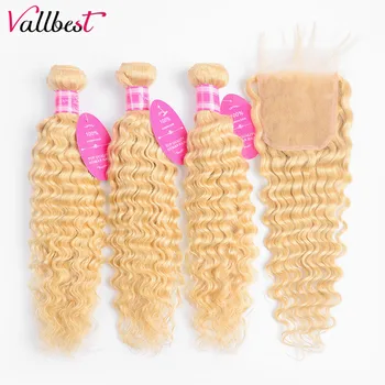 

Vallbest Indian Deep Wave Bundles With Closure Human Hair 613 Bundles With Closure Remy Transparent Lace Closure With Bundles