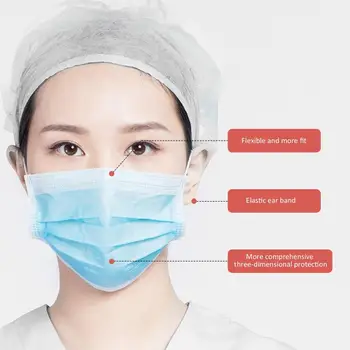 

50 PCS Disposable Filter Proof Pollution Mask 3 Layer Protective Breathable Dust Mask Non Wove Meltblown Masks