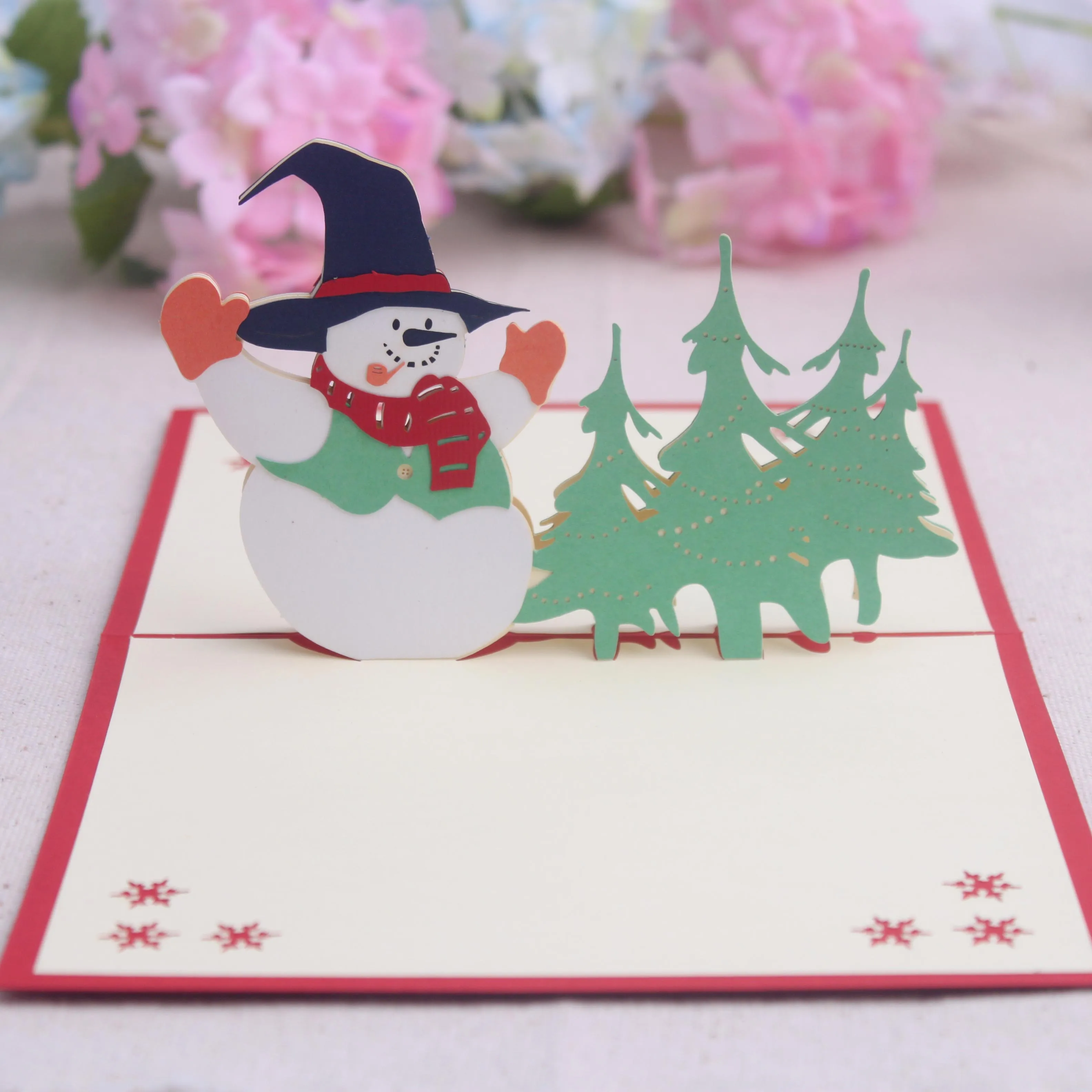 

Christmas tree snowman Korean handmade creative paper carving card custom Christmas New Year 3D stereo greeting card
