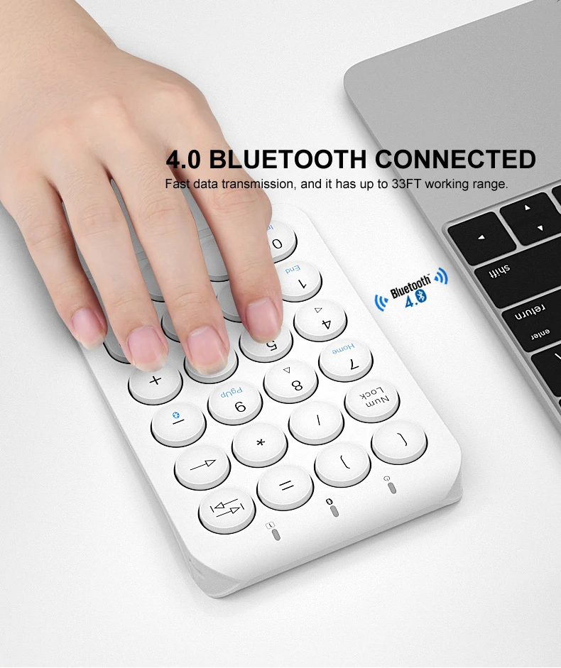 Slim Mini Number Pad Portable, 22 Keys Bluetooth Wireless USB Numeric Keypad Keyboard for Laptop Office pc world keyboards