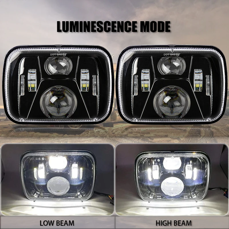  5x7 Projector 7x6 LED Headlight Bulb Set Sealed Beam OffRoad Headlamp Light for Jeep Cherokee XJ Ni - 4000207447808