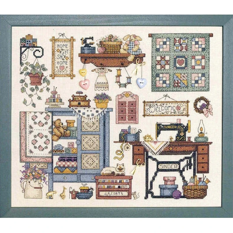 Amishop Counted Cross Stitch Kit Sew Cozy Sewing Room Machine Dim 72378