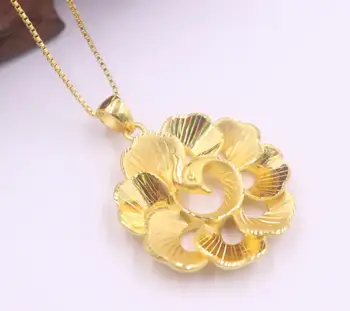 

New Pure 24K Yellow Gold Three-dimensional Pendant 34x28mm Flower 3.88g NO Necklace