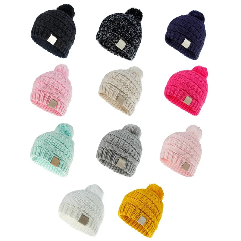 Зимние шапки для детей вязаные с помпонами детские меховые девочек и мальчиков