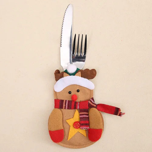 Рождественская накладка на стул Санта Клаус, крышка из нетканого материала для обеденного стола, Красная шапка, чехлы на спинку стула, рождественские украшения для дома - Цвет: elk Cutlery Pocket