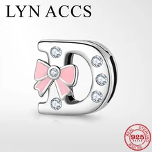 Новинка, розовый эмалированный бант, CZ, буква D, бусины, 925 пробы, серебро, на удачу, на зажиме, подвески, подходят к оригинальному браслету, хорошее ювелирное изделие, сделай сам, подарки