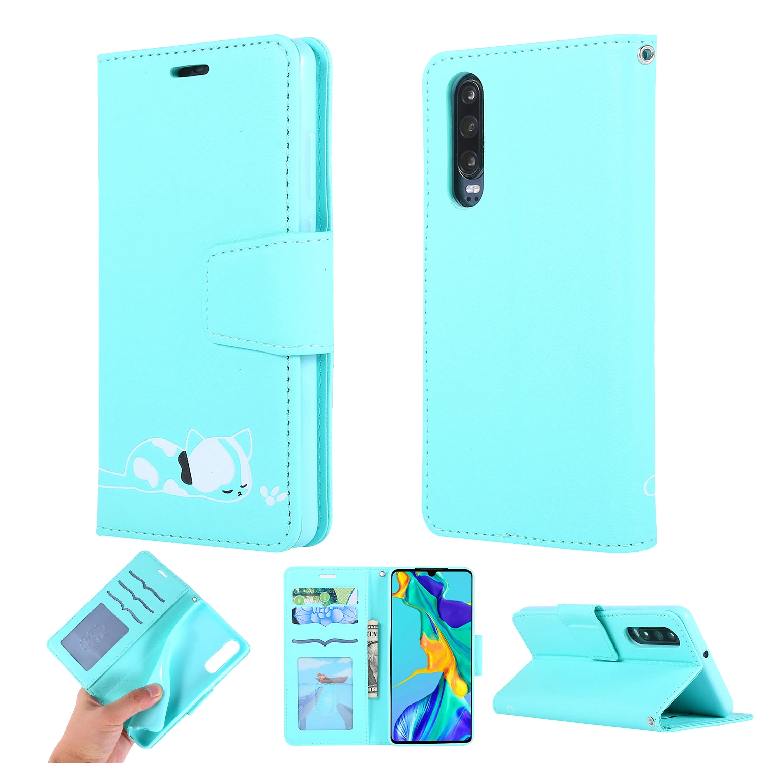 Чехлы для Etui HuaWei P20 Pro из искусственной кожи с Откидывающейся Крышкой и кошкой для Honor 10Lite 8A P30 Pro Lite P smart Y6 Y7 Fundas