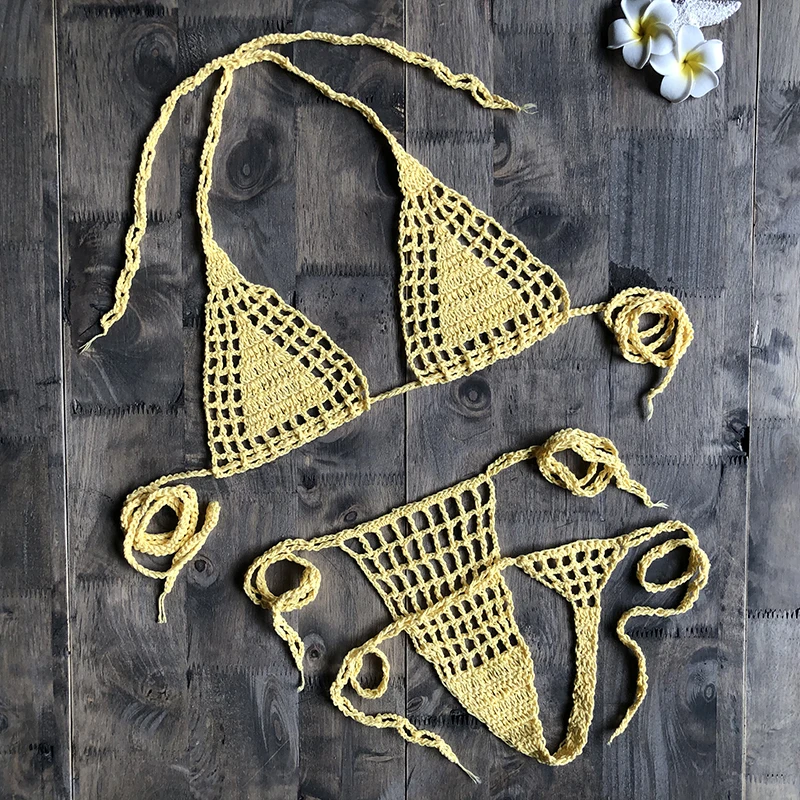 Ручная работа вязаное крючком микро бикини G стринги пляжные купальники