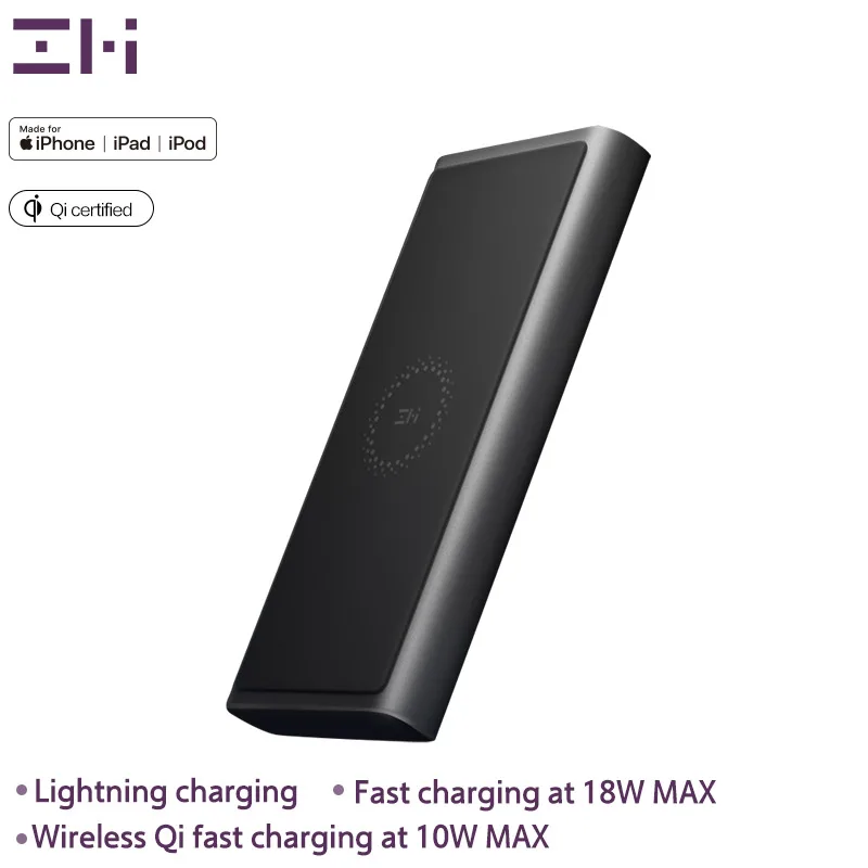 ZMI WPB100, 10000 мА/ч, беспроводной внешний аккумулятор для MFi, для Apple, для зарядки Lightning, двойной USB-C, 18 Вт, Макс., 10 Вт, Макс., Qi сертификат