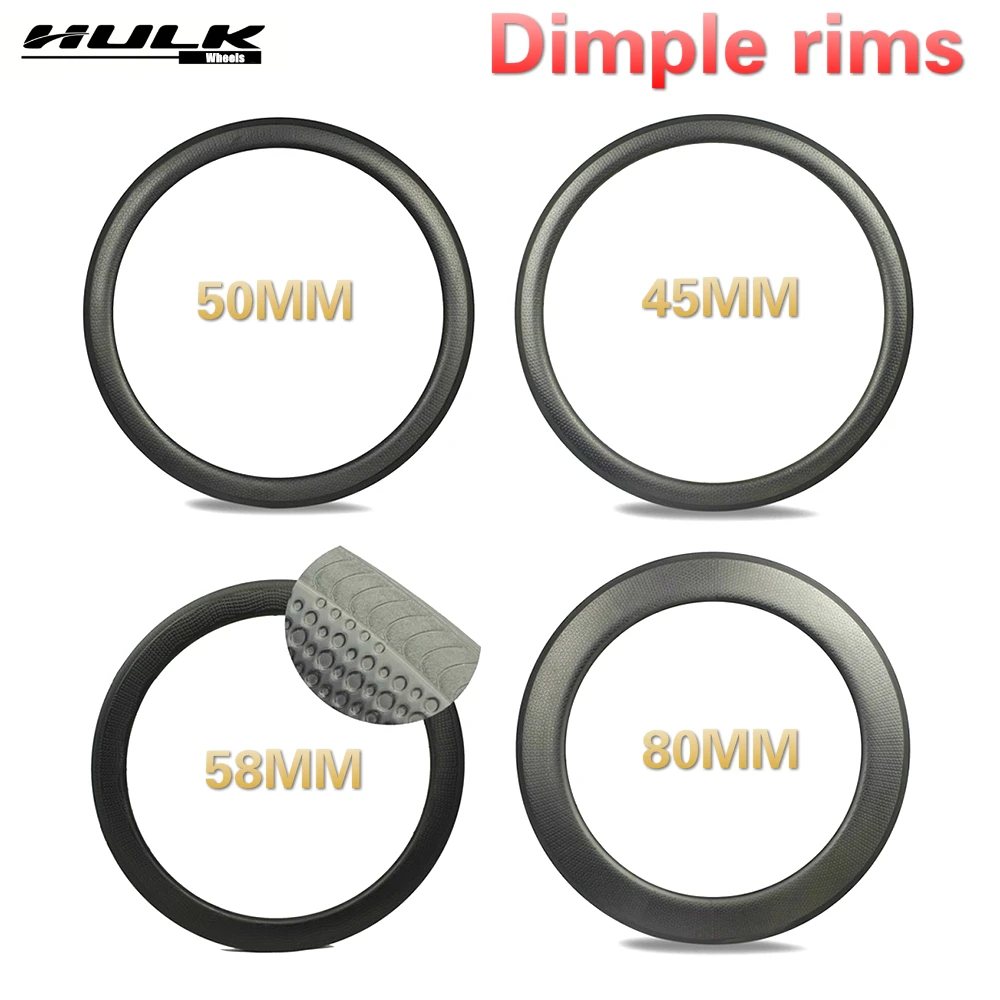 HULKWHEELS Углеродные Диски Dimple 45 мм 50 58 80 Глубина углеродного волокна Golf Surfce для