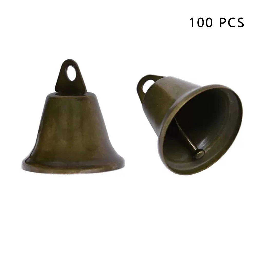 Green Bronze 100 Pcs Christmas Bell Multipurpose Pendant Vintage Iron Housebreaking Home Tree Decoration Crafts Party 38mm DIY Hanging - Цвет: Green Bronze