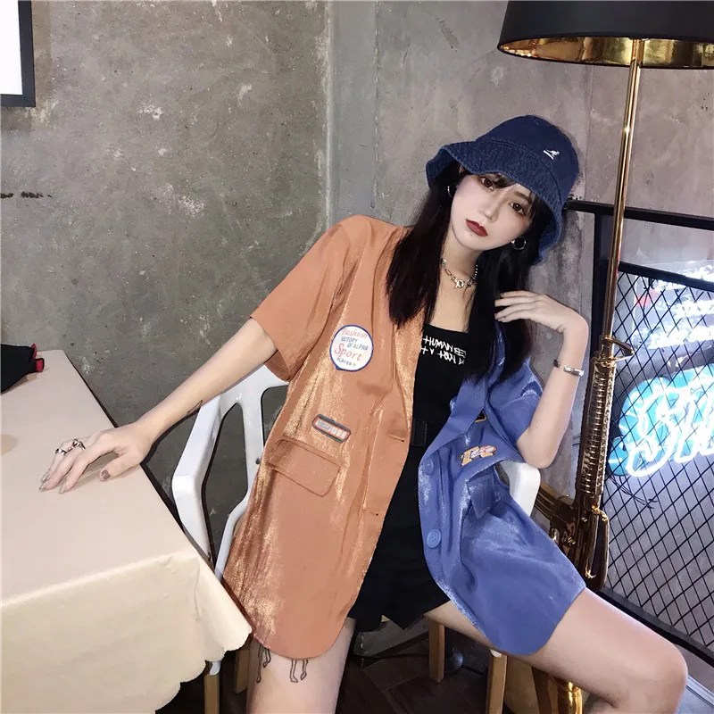 Photo Shoot Korean-style Loose-Fit Mid-length Mixed Colors Design Embroidered Applique Thin Online Celebrity Suit Jacket Women's