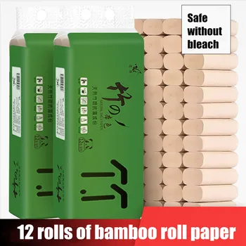 

12 Rolls Of Bamboo Fiber Primary Color Roll Paper Without Bleached Paper Towels Enviro Friendly Recycled Tissue Toilet Paper