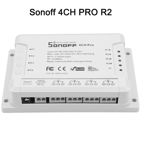 Sonoff 4CH R2/4CH PRO R2 4 комплекта 433 МГц на din-рейку, беспроводной wifi умный переключатель, модуль домашней автоматизации, светильник с дистанционным управлением 2200 Вт - Комплект: Sonoff 4CH PRO R2