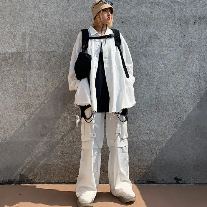 美品 KRISVANASSCHE シルバー コーデュロイ カーゴ 48 KOSAHIKI White Cargo Pants Women Fashion Harajuku Wide Leg