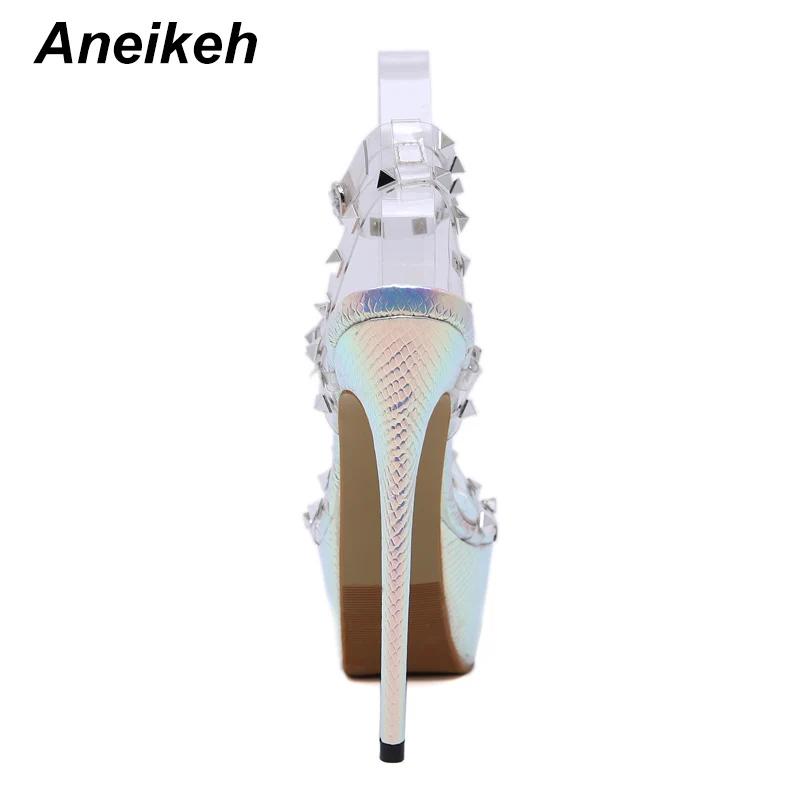 Aneikeh классические женские босоножки на платформе с заклепками; туфли на высоком каблуке-шпильке с открытым носком; женские свадебные туфли-лодочки на платформе в римском стиле