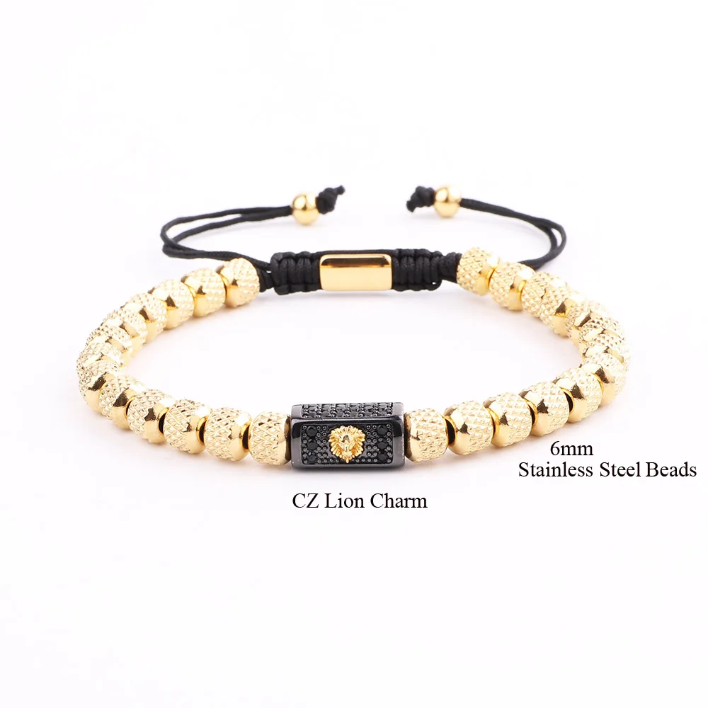 JARAVVI New Cute Design Stainless Steel Beads CZ Gold Lion Charm Macrame Bracelet Men - Image 2
