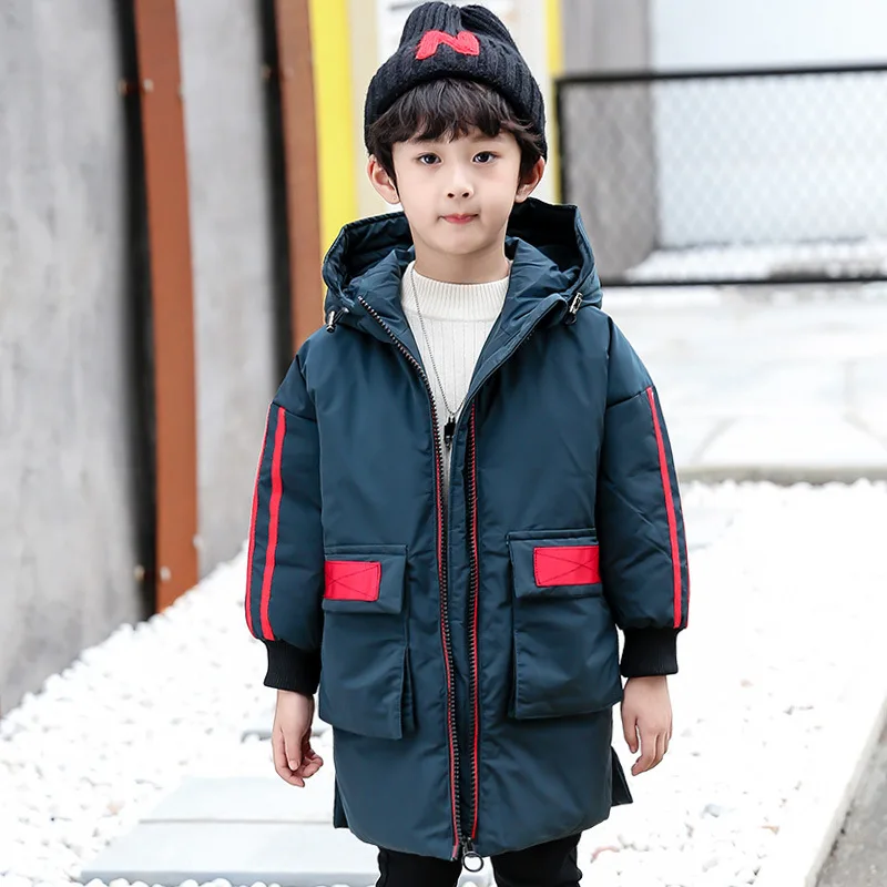 

Kids' Cotton Clothing Medium-small Men's Children Korean-style Handsome Cotton Coat Thick Quilted Mid-length Cotton-padded Cloth