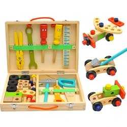 Boîte à outils en bois, jouets pour enfants, bricolage, ensemble de Construction Montessori, écrou, démontage, assemblage de vis, outil de réparation de Simulation, cadeau pour garçon 