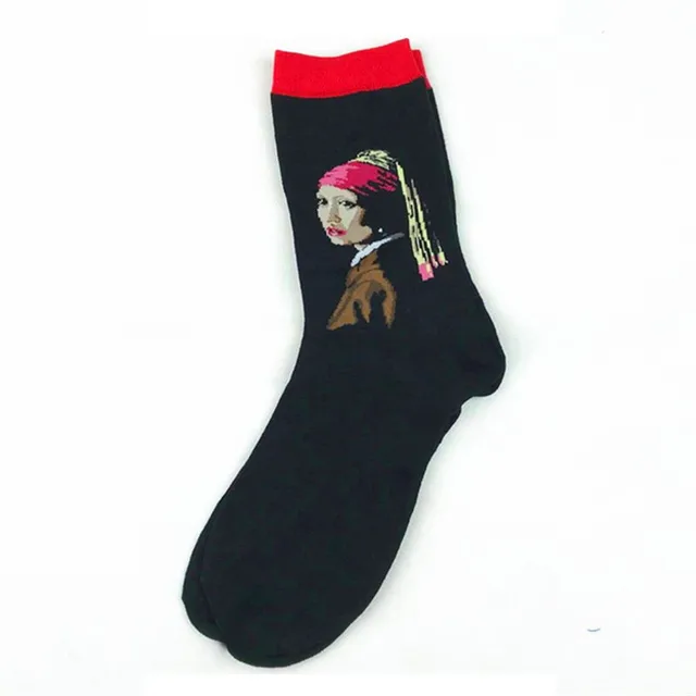 1 pair Hot Sale Classic Autumn Winter Retro Women Personality Art Van Gogh Mural World Famous Painting Female Sock Oil Socks 13