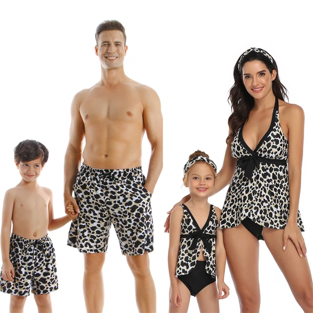 beach family swimwear ruffled mother daughter bikini swimsuits mommy dad and me matching clothes look father son swimming trunks