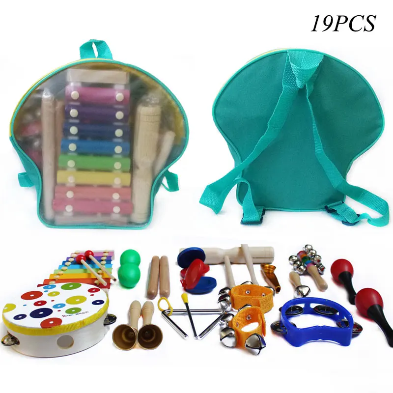 19PC Children Beginner Percussion Musical Toy Backpack Set Percussion Musical Rhythm Cognitive Early Education Educational Toys 9