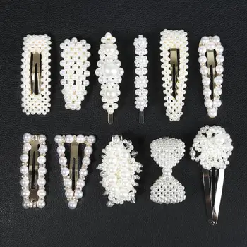 

Fashion Women Pearl Hair Clip Snap Barrette Stick Hairpin Hair Accessories Gift Hairpin Hair Clips Jewelry Lady Barrette Stick
