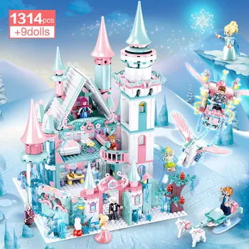 

1314Pcs Snow World series Winter Romance Ice Castle Princess Anna Building Blocks Bricks Kit girls House Figures children Toys